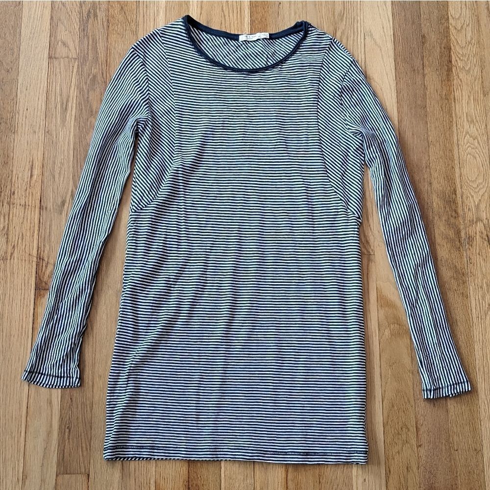 Rag & Bone Navy Blue and White striped long sleeve cotton dress